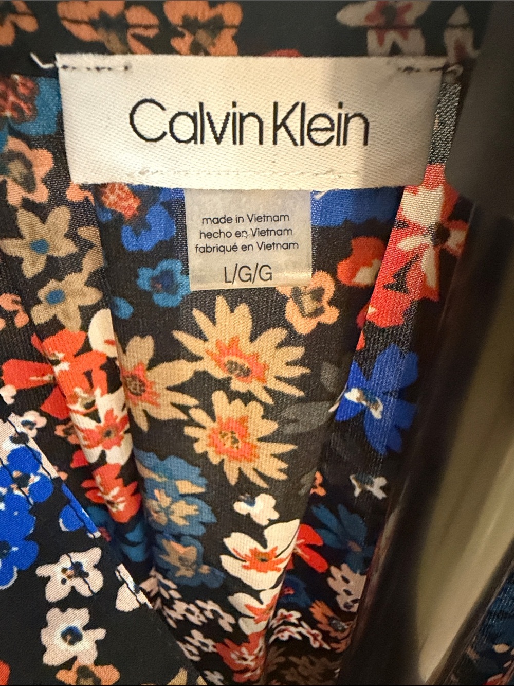 Calvin Klein Black Floral Cap-Sleeve Blouse with Blue & Coral Accents - Picture 3 of 4